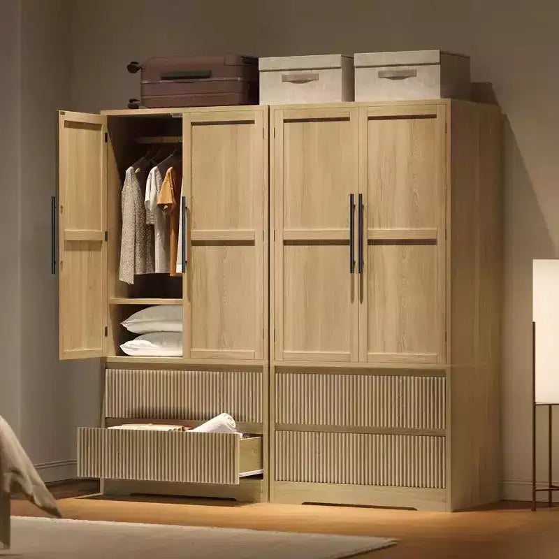 Acekool Armoire penderie en bois, armoire autonome à 2 portes avec tiroirs, étagères et tringle de suspension pour chambre à coucher