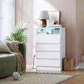4 Drawer Dresser with Charging Station and LED Lights, Modern Chest of Drawers with Power Outlet