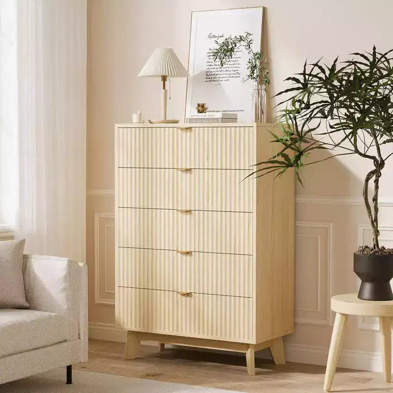 Commodes à 5 tiroirs, commodes de placard cannelées modernes, commode de rangement en bois