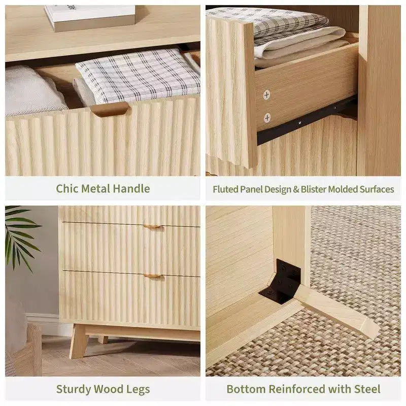 Commodes à 5 tiroirs, commodes de placard cannelées modernes, commode de rangement en bois