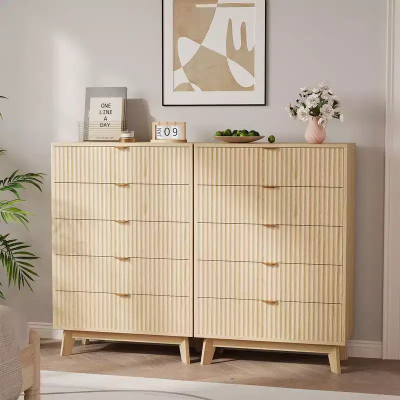 Commodes à 5 tiroirs, commodes de placard cannelées modernes, commode de rangement en bois