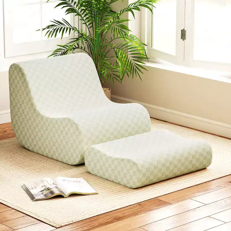 Pouf Costway avec repose-pieds, éponge haute élasticité, base antidérapante et housse en velours vert/marron
