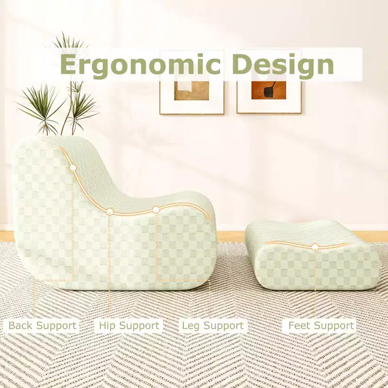 Pouf Costway avec repose-pieds, éponge haute élasticité, base antidérapante et housse en velours vert/marron