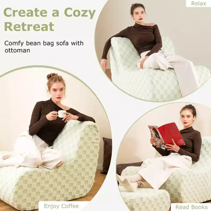 Pouf Costway avec repose-pieds, éponge haute élasticité, base antidérapante et housse en velours vert/marron
