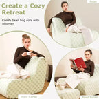 Pouf Costway avec repose-pieds, éponge haute élasticité, base antidérapante et housse en velours vert/marron