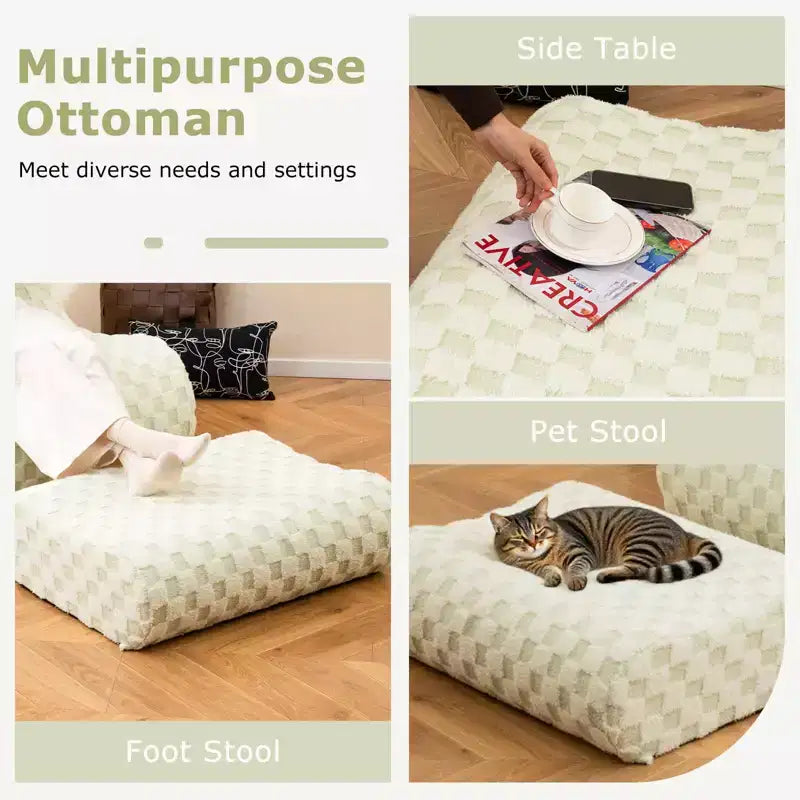 Pouf Costway avec repose-pieds, éponge haute élasticité, base antidérapante et housse en velours vert/marron