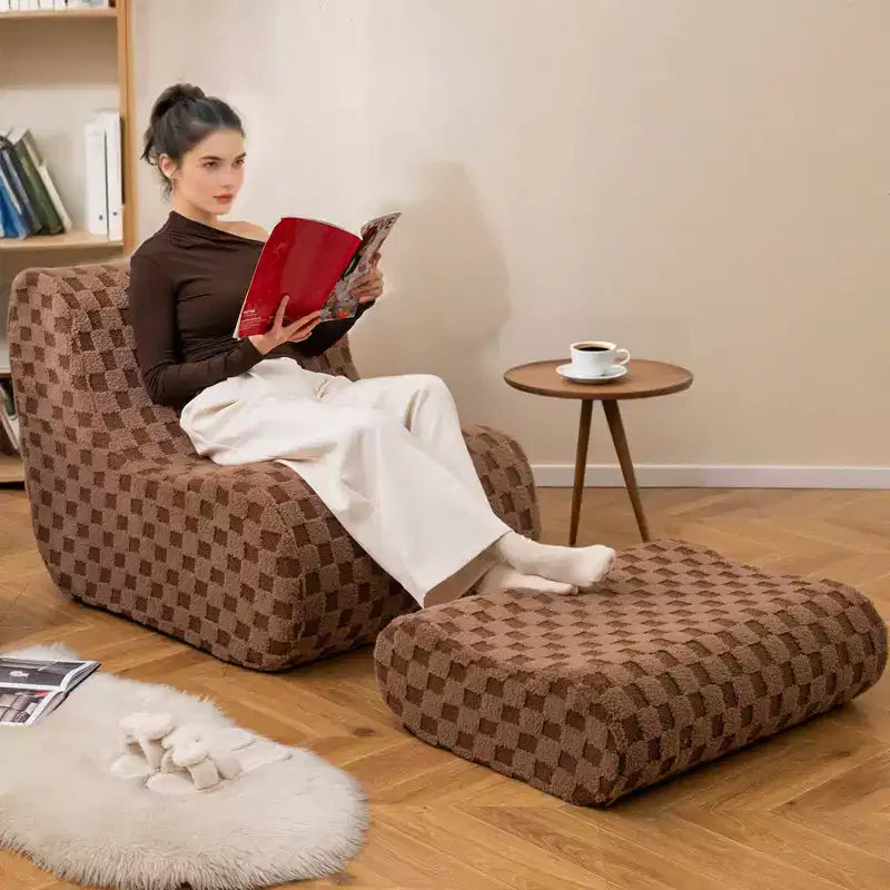 Pouf Costway avec repose-pieds, éponge haute élasticité, base antidérapante et housse en velours vert/marron
