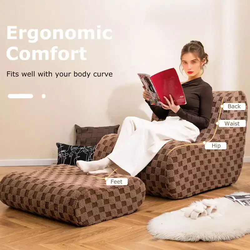 Pouf Costway avec repose-pieds, éponge haute élasticité, base antidérapante et housse en velours vert/marron