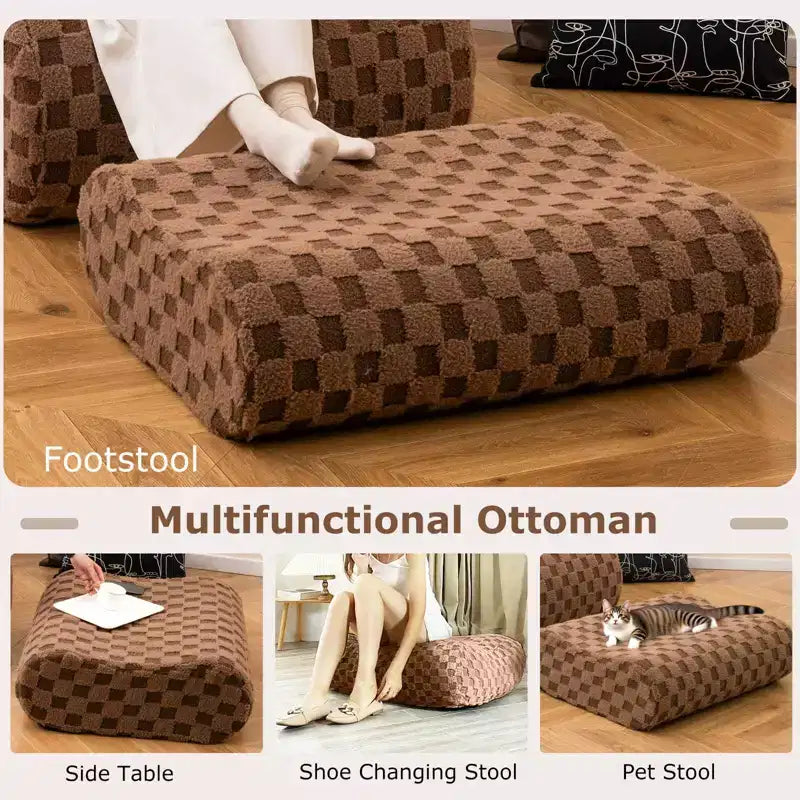 Pouf Costway avec repose-pieds, éponge haute élasticité, base antidérapante et housse en velours vert/marron