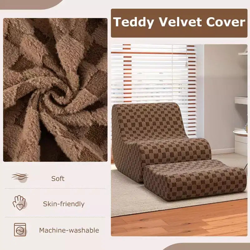 Pouf Costway avec repose-pieds, éponge haute élasticité, base antidérapante et housse en velours vert/marron