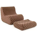 Costway Bean Bag Chair with Ottoman High Elasticity Sponge Non-slip Bottom & Velvet Cover Green/Brown