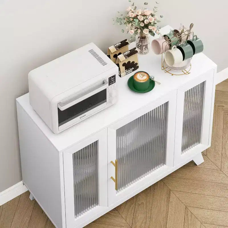 Buffet de salle à manger, buffet de rangement de 91 cm avec étagères réglables et porte en verre cannelé, bar à café moderne, table pour la cuisine, la salle à manger