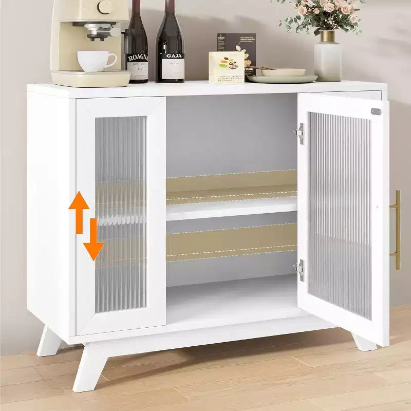 Buffet de salle à manger, buffet de rangement de 91 cm avec étagères réglables et porte en verre cannelé, bar à café moderne, table pour la cuisine, la salle à manger