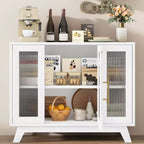 Buffet de salle à manger, buffet de rangement de 91 cm avec étagères réglables et porte en verre cannelé, bar à café moderne, table pour la cuisine, la salle à manger