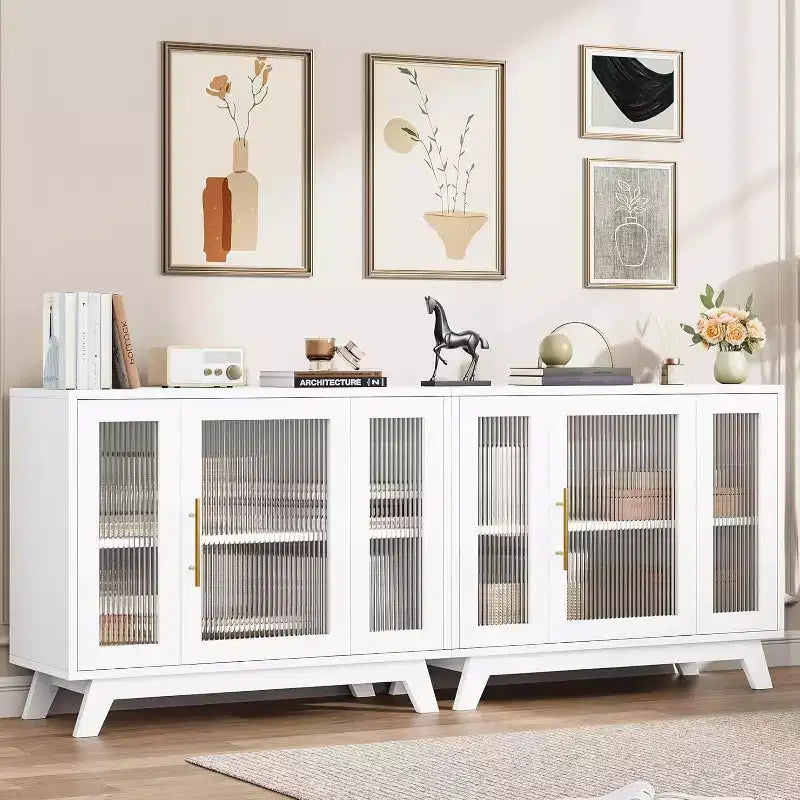 Buffet de salle à manger, buffet de rangement de 91 cm avec étagères réglables et porte en verre cannelé, bar à café moderne, table pour la cuisine, la salle à manger