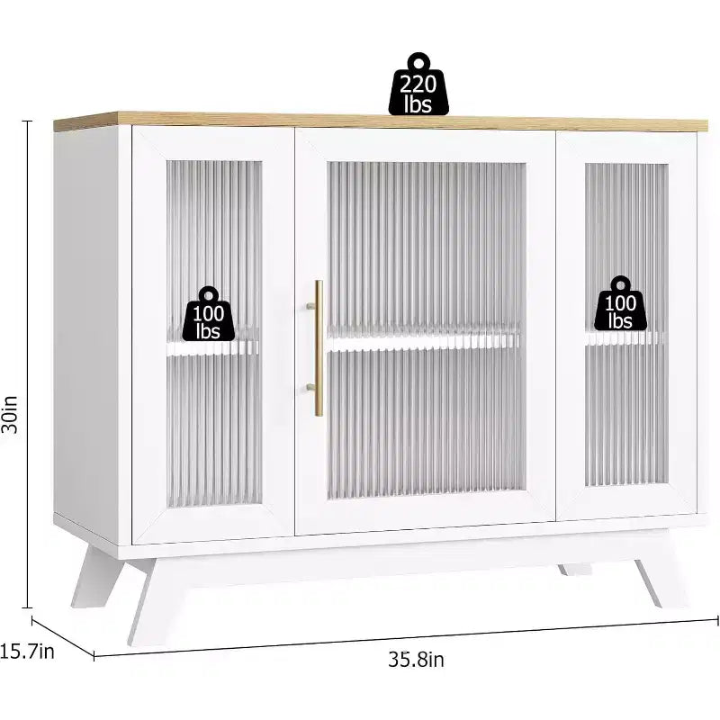 Buffet de salle à manger, buffet de rangement de 91 cm avec étagères réglables et porte en verre cannelé, bar à café moderne, table pour la cuisine, la salle à manger