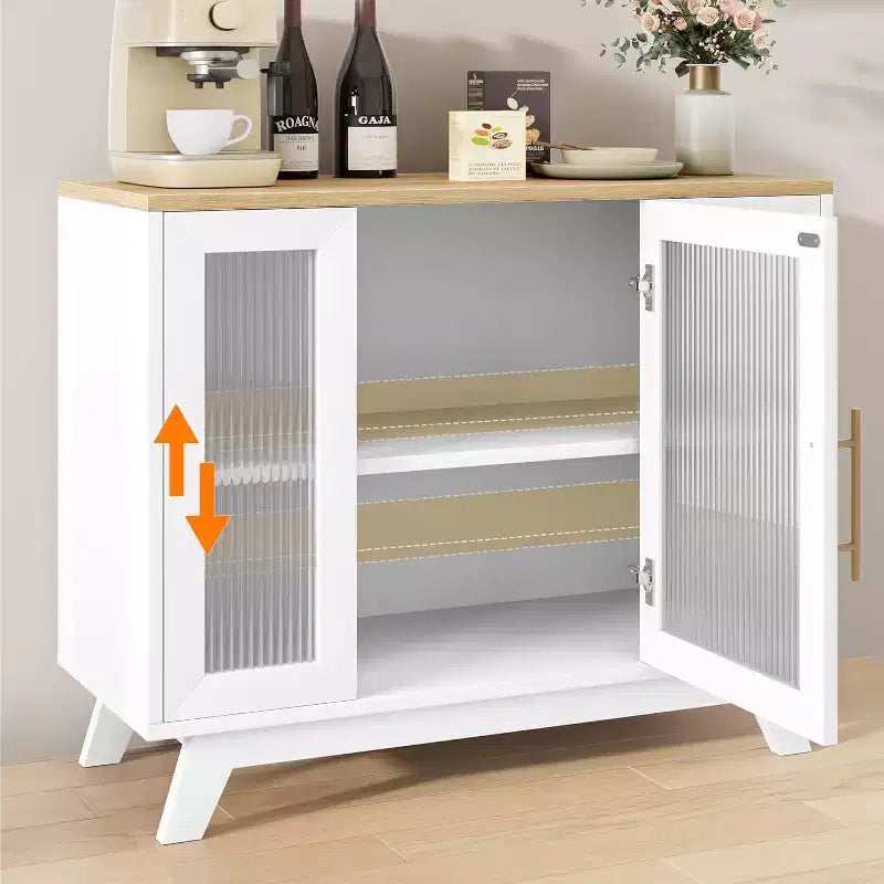 Buffet de salle à manger, buffet de rangement de 91 cm avec étagères réglables et porte en verre cannelé, bar à café moderne, table pour la cuisine, la salle à manger