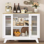 Buffet de salle à manger, buffet de rangement de 91 cm avec étagères réglables et porte en verre cannelé, bar à café moderne, table pour la cuisine, la salle à manger