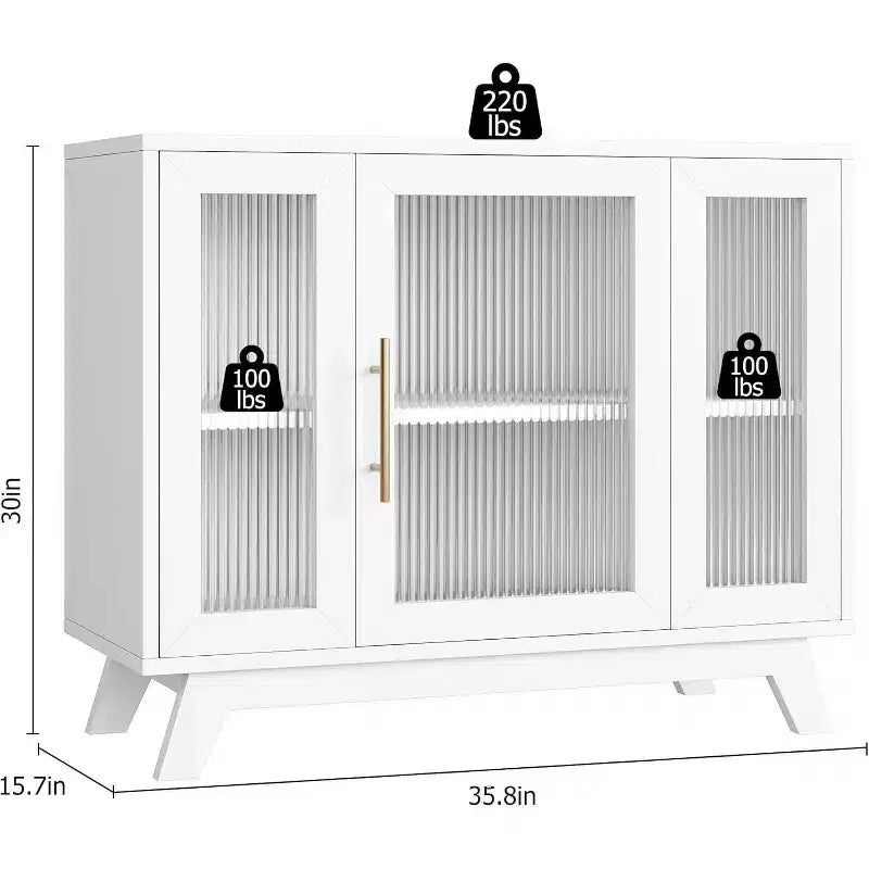 Buffet de salle à manger, buffet de rangement de 91 cm avec étagères réglables et porte en verre cannelé, bar à café moderne, table pour la cuisine, la salle à manger