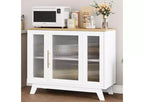 Buffet Cabinet, 36 Sideboard Buffet Storage Cabinet with Adjustable Shelves and Fluted Glass Door, Modern Coffee Bar, Table for Kitchen, Dining Room