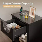 Bestier – Lot de 2 tables de chevet avec station de recharge, tables d'appoint LED modernes avec tiroir pour chambre à coucher et salon