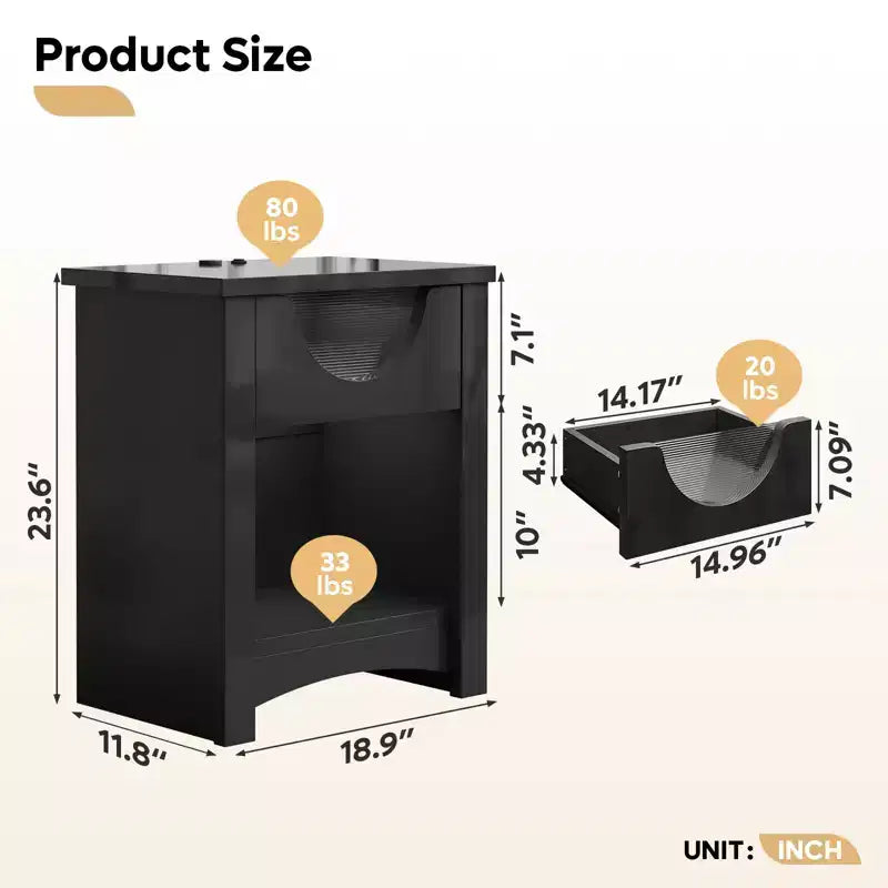 Bestier – Lot de 2 tables de chevet avec station de recharge, tables d'appoint LED modernes avec tiroir pour chambre à coucher et salon