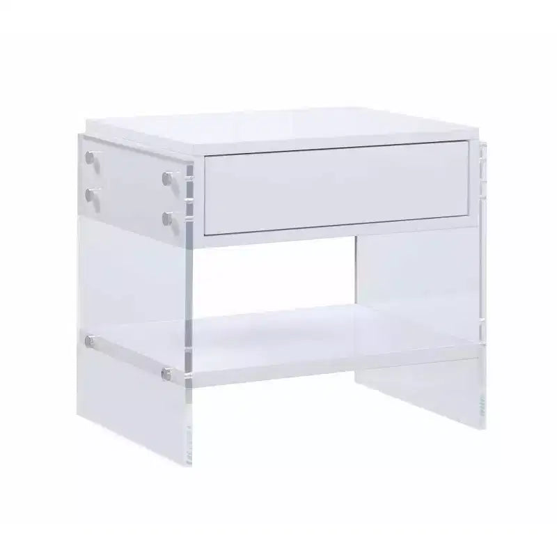 Chintaly Imports,Contemporary Wooden & Solid Acrylic Lamp Table w/ Drawer