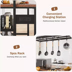 Îlot de cuisine mobile 42 po avec 3 étagères, support pour micro-ondes et 5 crochets, capacité de 181 kg