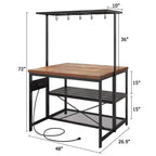 Îlot de cuisine mobile 42 po avec 3 étagères, support pour micro-ondes et 5 crochets, capacité de 181 kg
