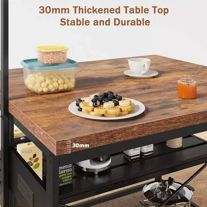 Îlot de cuisine mobile 42 po avec 3 étagères, support pour micro-ondes et 5 crochets, capacité de 181 kg