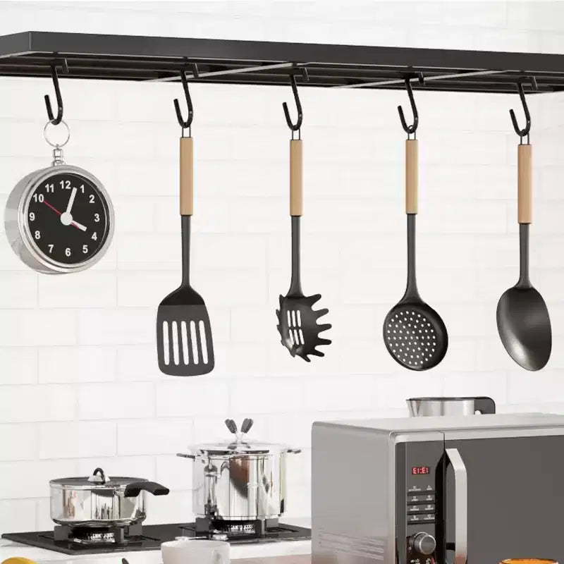 Îlot de cuisine mobile 42 po avec 3 étagères, support pour micro-ondes et 5 crochets, capacité de 181 kg