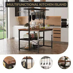 Îlot de cuisine mobile 42 po avec 3 étagères, support pour micro-ondes et 5 crochets, capacité de 181 kg
