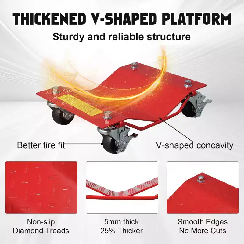 Diable à roulettes pour voiture, ensemble de 4 diables robustes de 2721 kg pour le déplacement de véhicules, compatibilité avec des pneus de 30,5 cm de largeur