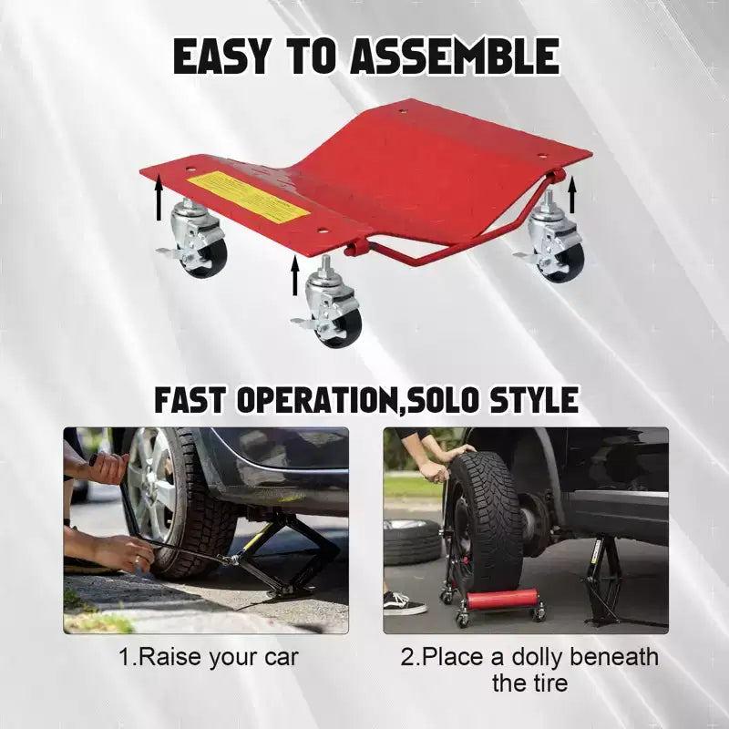 Diable à roulettes pour voiture, ensemble de 4 diables robustes de 2721 kg pour le déplacement de véhicules, compatibilité avec des pneus de 30,5 cm de largeur
