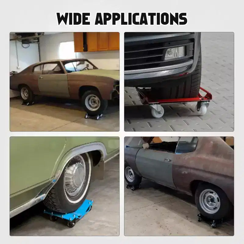 Diable à roulettes pour voiture, ensemble de 4 diables robustes de 2721 kg pour le déplacement de véhicules, compatibilité avec des pneus de 30,5 cm de largeur