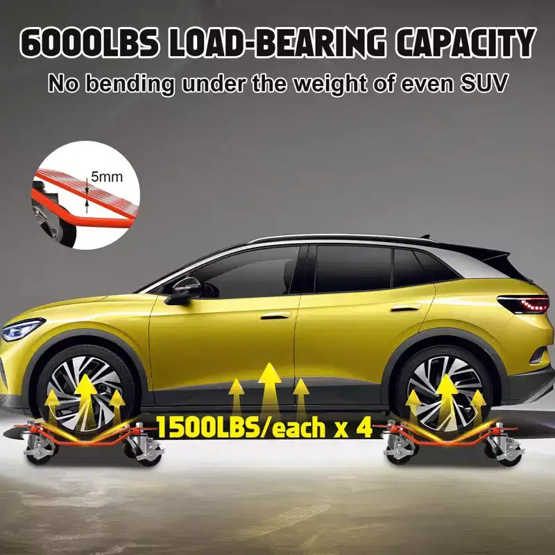 Diable à roulettes pour voiture, ensemble de 4 diables robustes de 2721 kg pour le déplacement de véhicules, compatibilité avec des pneus de 30,5 cm de largeur