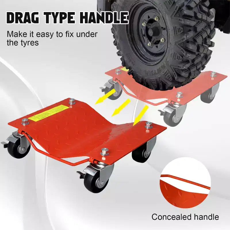 Diable à roulettes pour voiture, ensemble de 4 diables robustes de 2721 kg pour le déplacement de véhicules, compatibilité avec des pneus de 30,5 cm de largeur