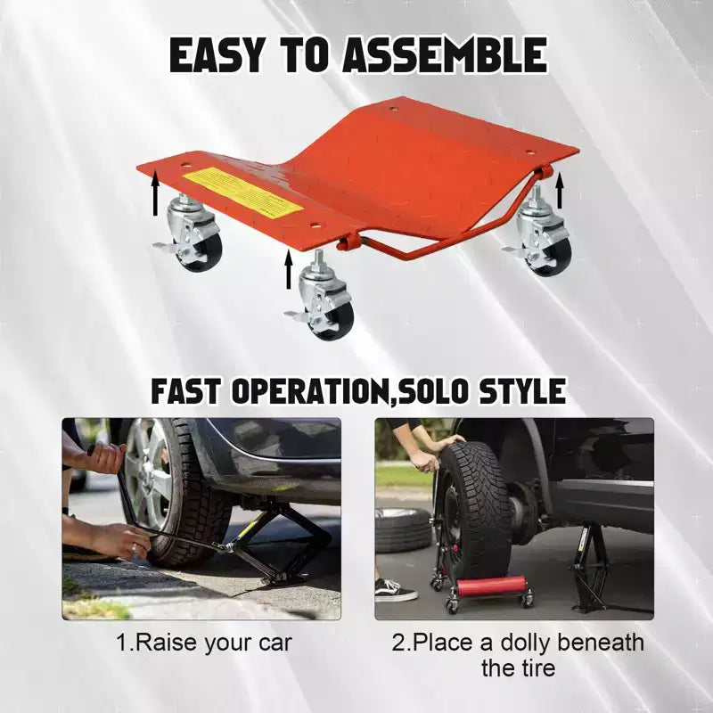 Diable à roulettes pour voiture, ensemble de 4 diables robustes de 2721 kg pour le déplacement de véhicules, compatibilité avec des pneus de 30,5 cm de largeur