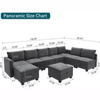 Canapé-lit modulaire Acekool 137 pouces, sectionnel en velours en U/V à 9 places avec poufs de rangement, housses amovibles, gris foncé