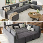 Canapé-lit modulaire Acekool 137 pouces, sectionnel en velours en U/V à 9 places avec poufs de rangement, housses amovibles, gris foncé