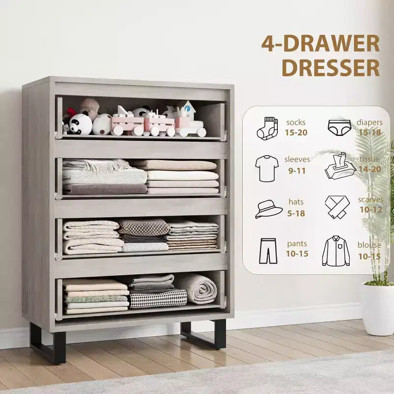 4 commodes pour chambre à coucher, commode haute de 106 cm, meuble à tiroirs vertical autoportant avec rangement, commode de rangement en bois pour salon, couloir