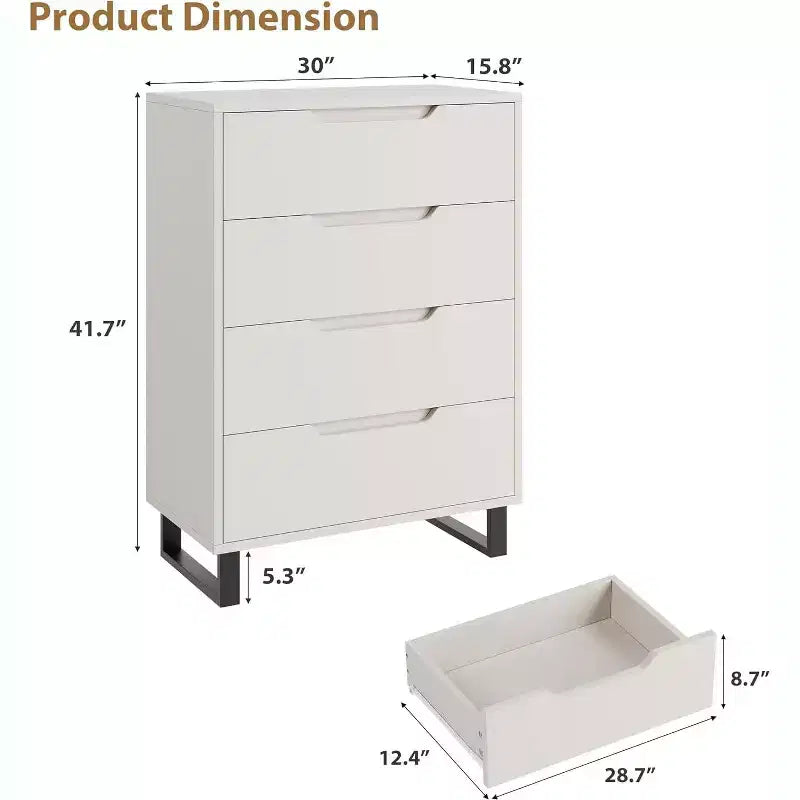 4 commodes pour chambre à coucher, commode haute de 106 cm, meuble à tiroirs vertical autoportant avec rangement, commode de rangement en bois pour salon, couloir