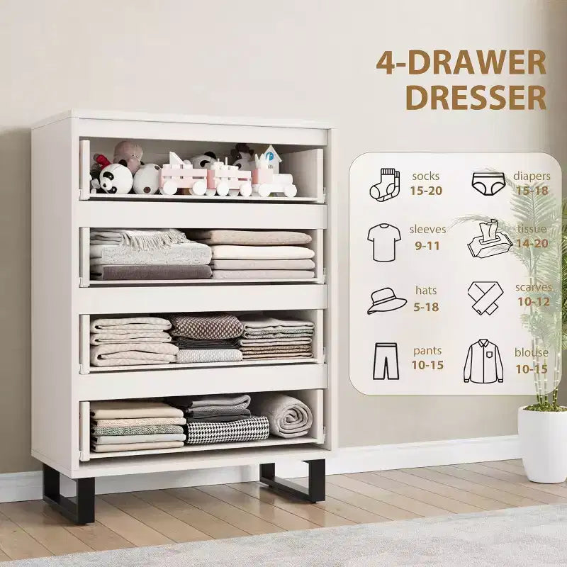 4 commodes pour chambre à coucher, commode haute de 106 cm, meuble à tiroirs vertical autoportant avec rangement, commode de rangement en bois pour salon, couloir