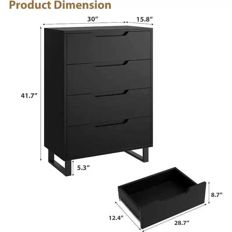 4 commodes pour chambre à coucher, commode haute de 106 cm, meuble à tiroirs vertical autoportant avec rangement, commode de rangement en bois pour salon, couloir