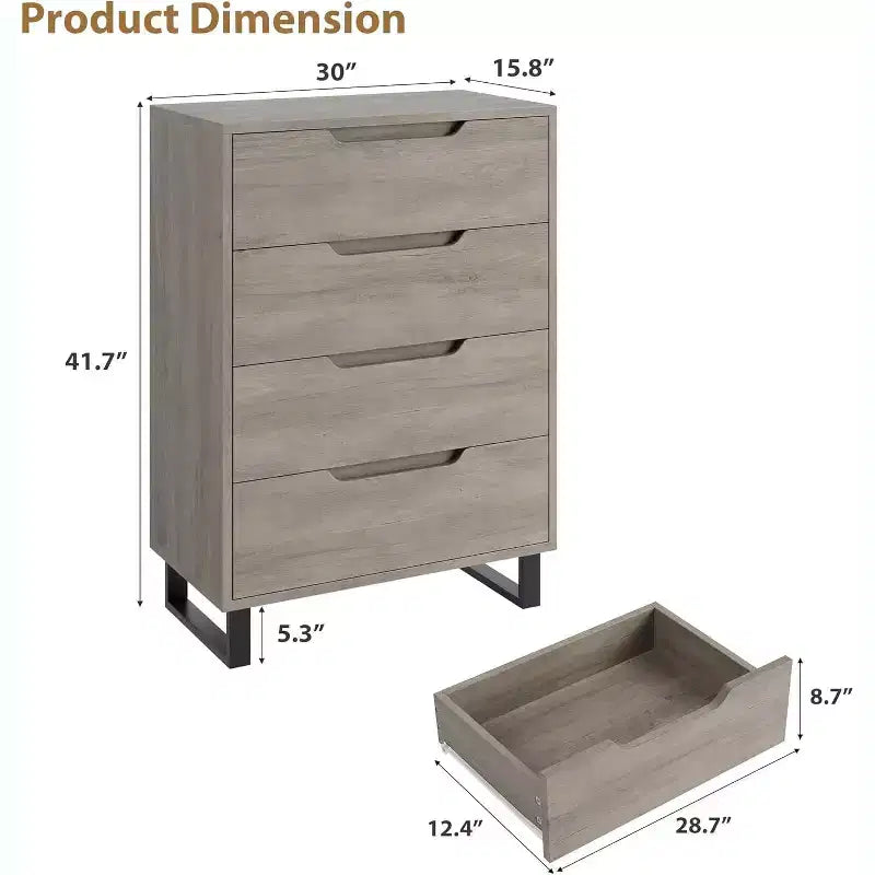 4 commodes pour chambre à coucher, commode haute de 106 cm, meuble à tiroirs vertical autoportant avec rangement, commode de rangement en bois pour salon, couloir