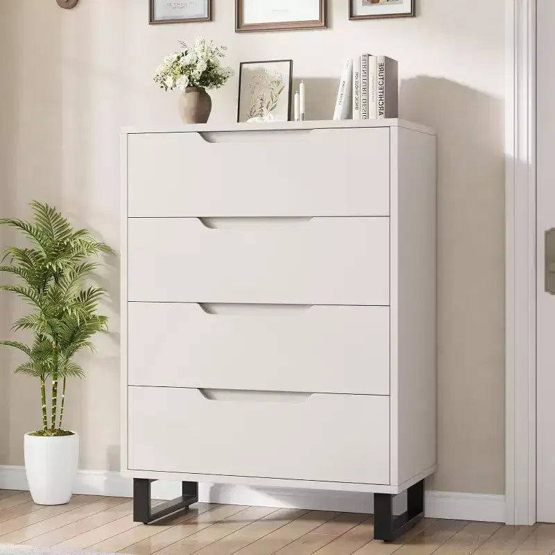 4 commodes pour chambre à coucher, commode haute de 106 cm, meuble à tiroirs vertical autoportant avec rangement, commode de rangement en bois pour salon, couloir