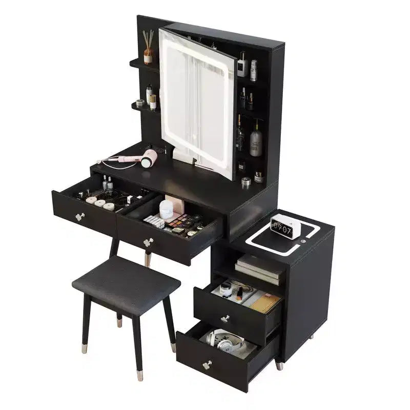 Black Linen Particleboard Veneered with Tricot Tricot Amine Solid Wood Legs Vanity Table Set