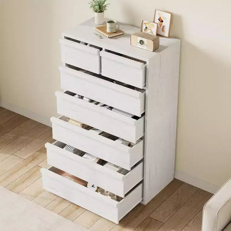 Commode de chambre à 7 tiroirs, Grande commode moderne de 117 cm à 7 tiroirs avec rangement spacieux, Organiseur en bois pour salon, entrée