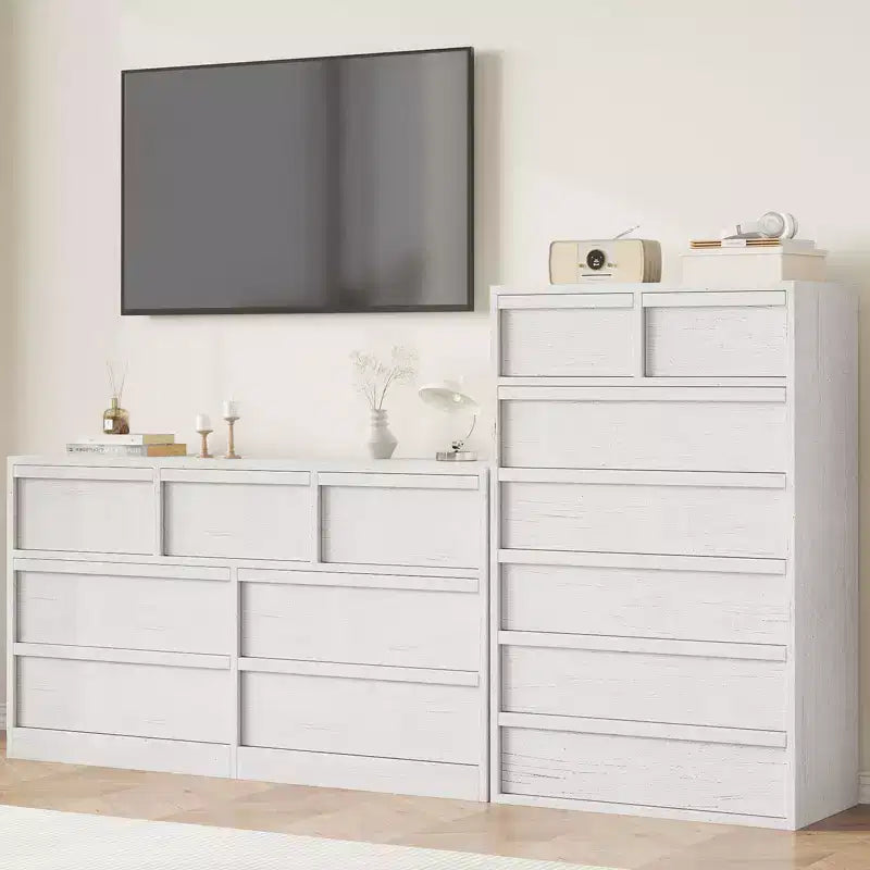Commode de chambre à 7 tiroirs, Grande commode moderne de 117 cm à 7 tiroirs avec rangement spacieux, Organiseur en bois pour salon, entrée