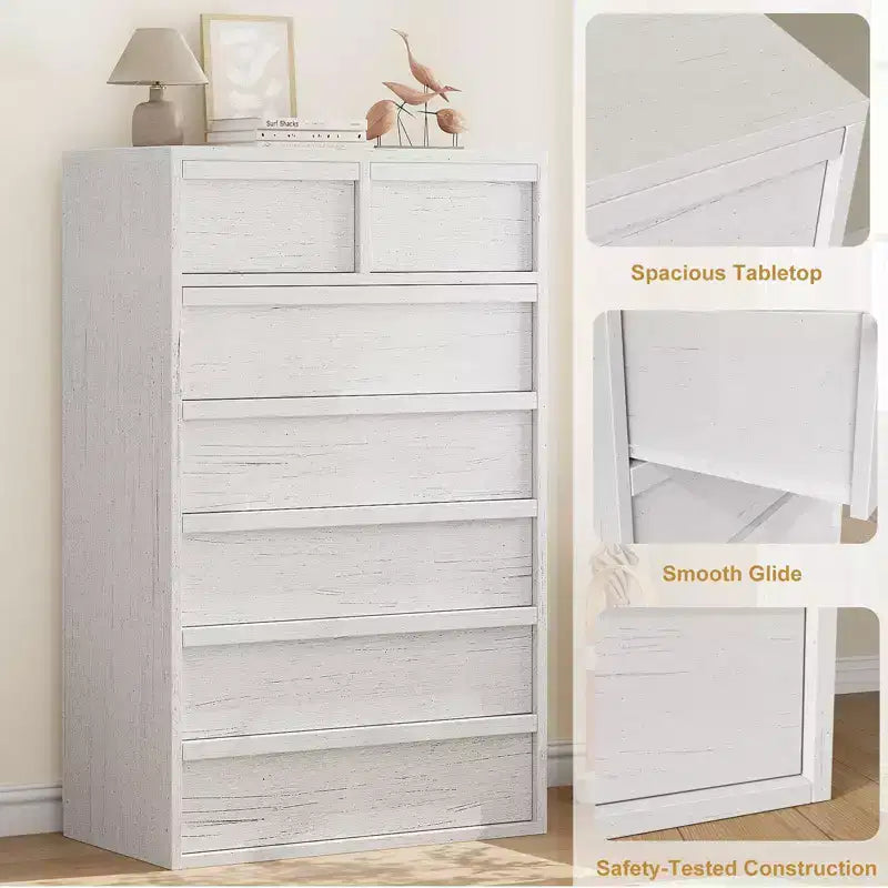 Commode de chambre à 7 tiroirs, Grande commode moderne de 117 cm à 7 tiroirs avec rangement spacieux, Organiseur en bois pour salon, entrée